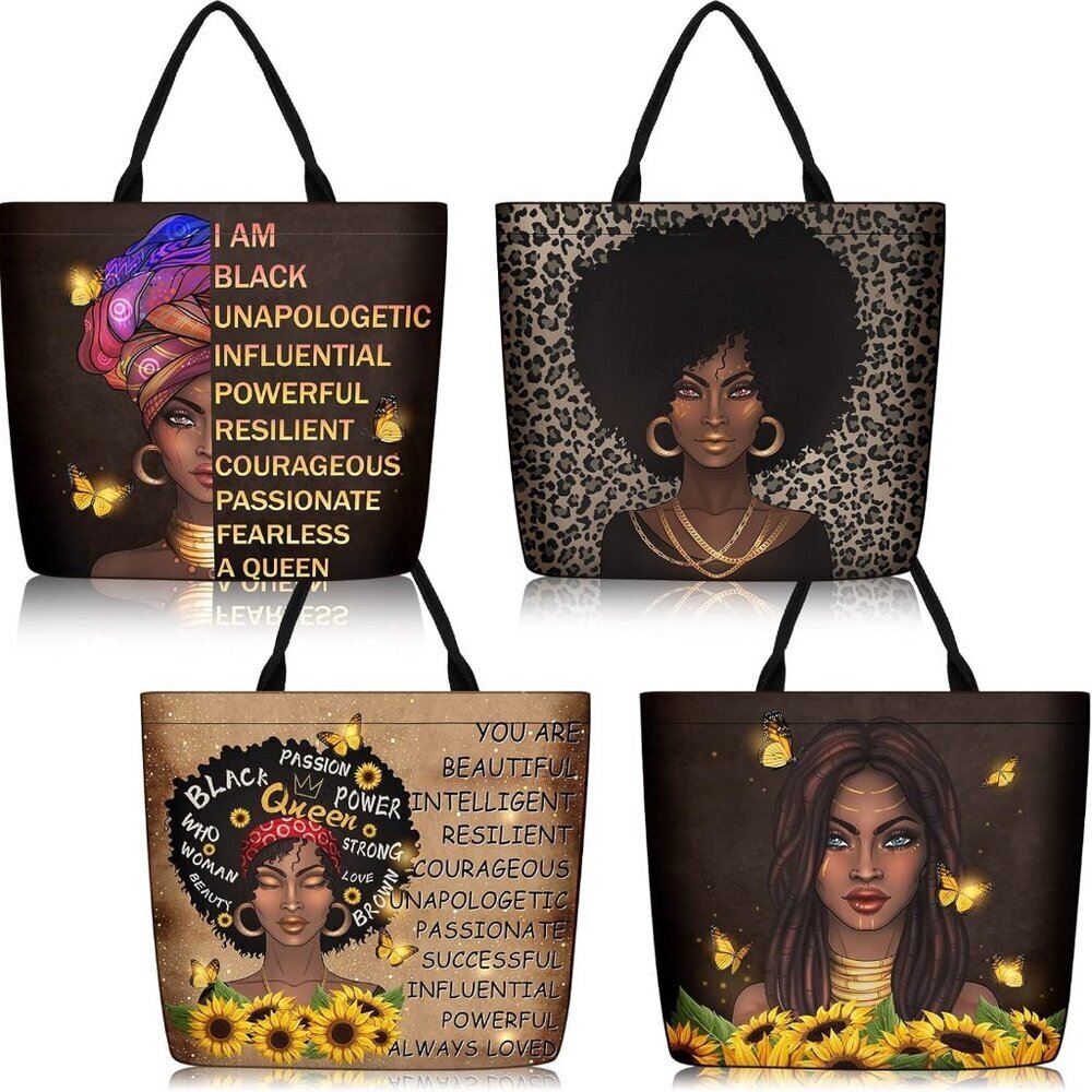 4 Pack African American Tote Bags Large Shoulder Handbags for Women Work Travel